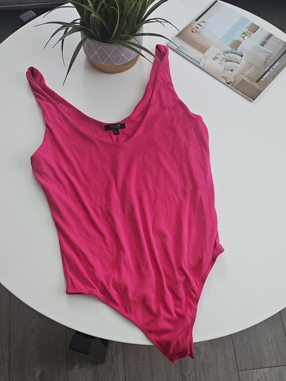 Willow Hot Pink Ribbed Women's Tank Bodysuit